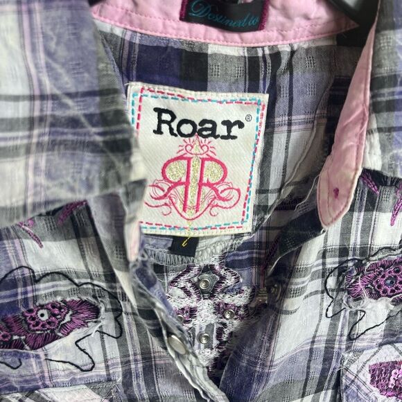 Roar Western embroidered shirt with sequined cross on the back purple size Small - Picture 2 of 7